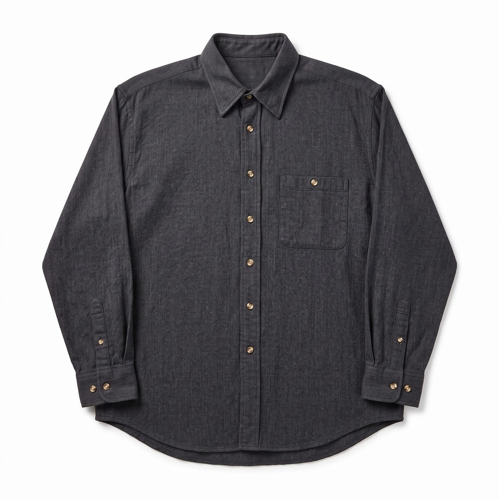Bill Blass XL Charcoal Grey Herringbone Flannel Button Up Shirt Mens